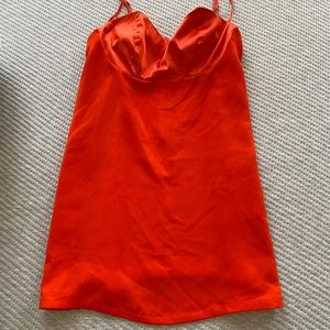FREE PEOPLE RED CORAL SATIN BUSTIER MINI SLIP DRESS NEW TAG LARGE